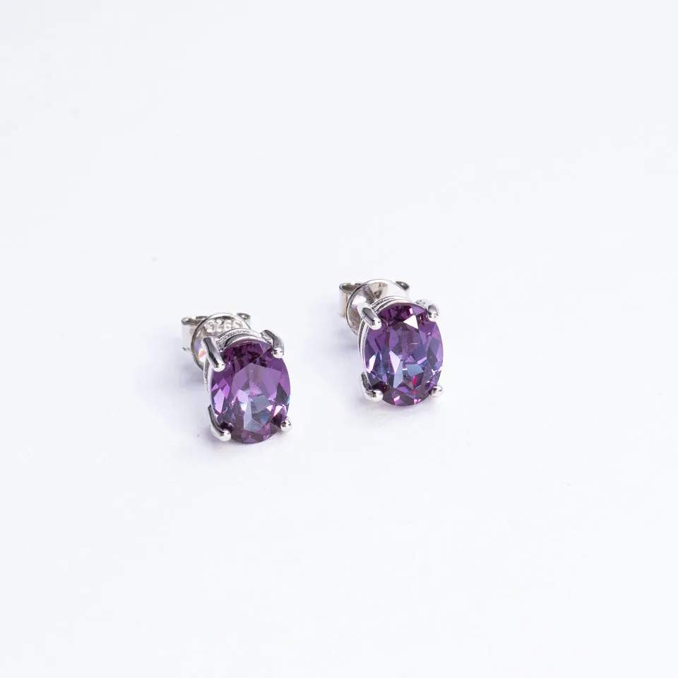 Color Changing Created Alexandrite Stud Clasp Earrings Solid 925 Sterling Silver 7*5mm Gemstone for Women Wife Nice gift Jewelry