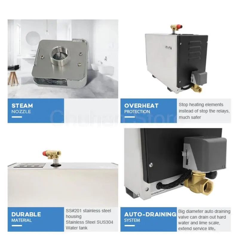 21KW สแตนเลสซาวน่าสปา Steam Generator สําหรับ Home Steam Shower ซาวน่าสปาอัตโนมัติอุปกรณ์ขจัดตะกรัน Digital Controlle