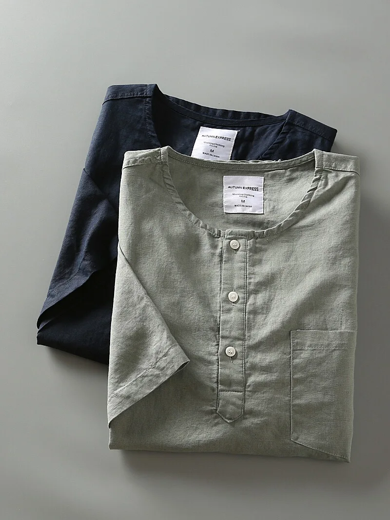 

Loose Fit Cotton Linen Blend Men's T-irt Breathable ort Sve round Ne Casual irt Summer New Sle Sweat Absorbent