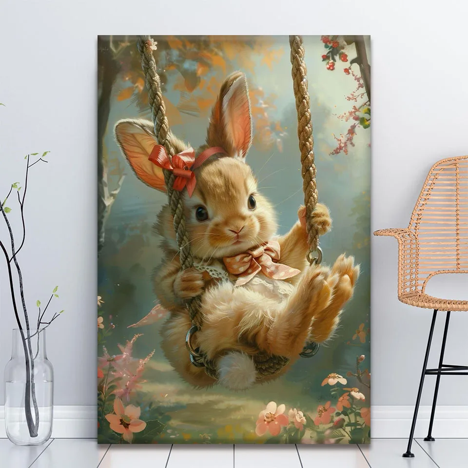 Nouveau Diamond Paint DIY Easter Bunny Gem Cross Stitch Kit 5D Full Square Round Rhinestone Diamond Mosaic Home Wall Decor