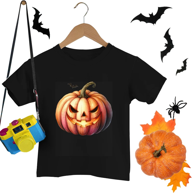 

Halloween Pumpkin Print T-shirts For Kids Boys Girls Creative Round Neck Short-sleeved Tshirts Happy Halloween T-shirt