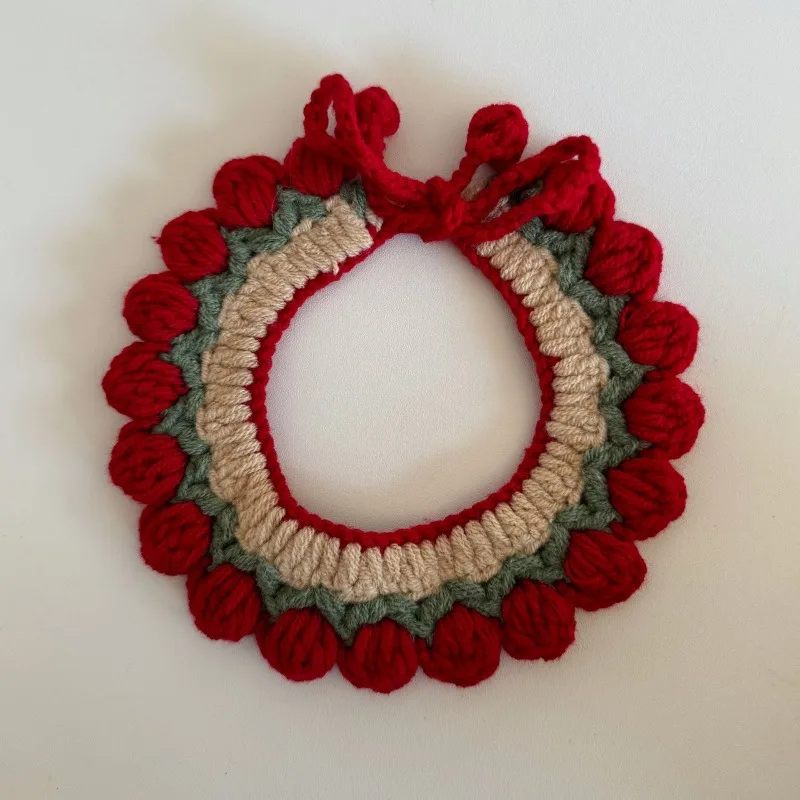 Weihnachtliche Haustierhalsbänder Katzen- und Hundehalsbänder Weihnachtsdekorationen Haustier-Spitzengestrickte Halsketten Wollschal Neujahrsgeschenk Katzen- und Welpen-Accessoires – Detail 5