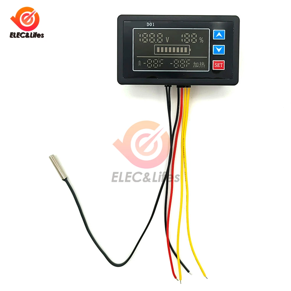 DC 9V-100V Waterproof Voltage Meter Battery Power Display Lithium Battery Electricity Quantity Detector With Temperature Control