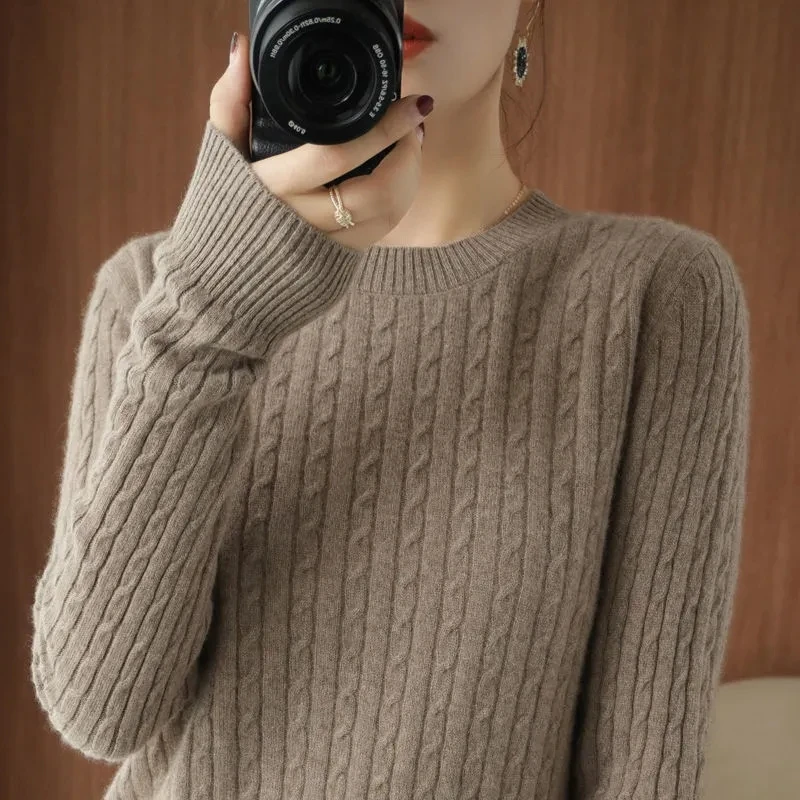 Suéter de manga larga para mujer, jerseys de cuello redondo, camisas de fondo cálidas, suéter de moda coreana, suéteres suaves de punto, primavera y