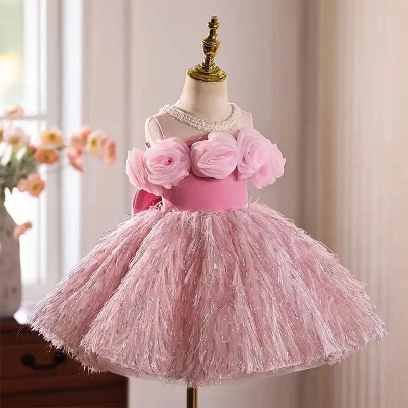 

Girls Baby One-Year-Old Dress Princess Dress Flower Girl Wedding Pink Children's Birthday Party Puffy Dress Host