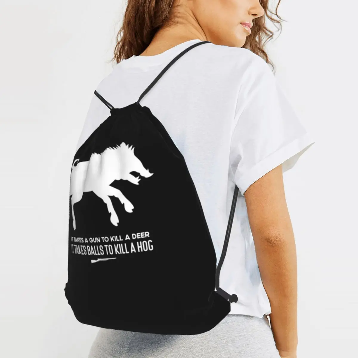 It Takes A Gun To Kill A Deer It Takes Balls To Kill A Hog Backpacks Drawstring Bundle Pocket Sports Bag Book Bags for Travel