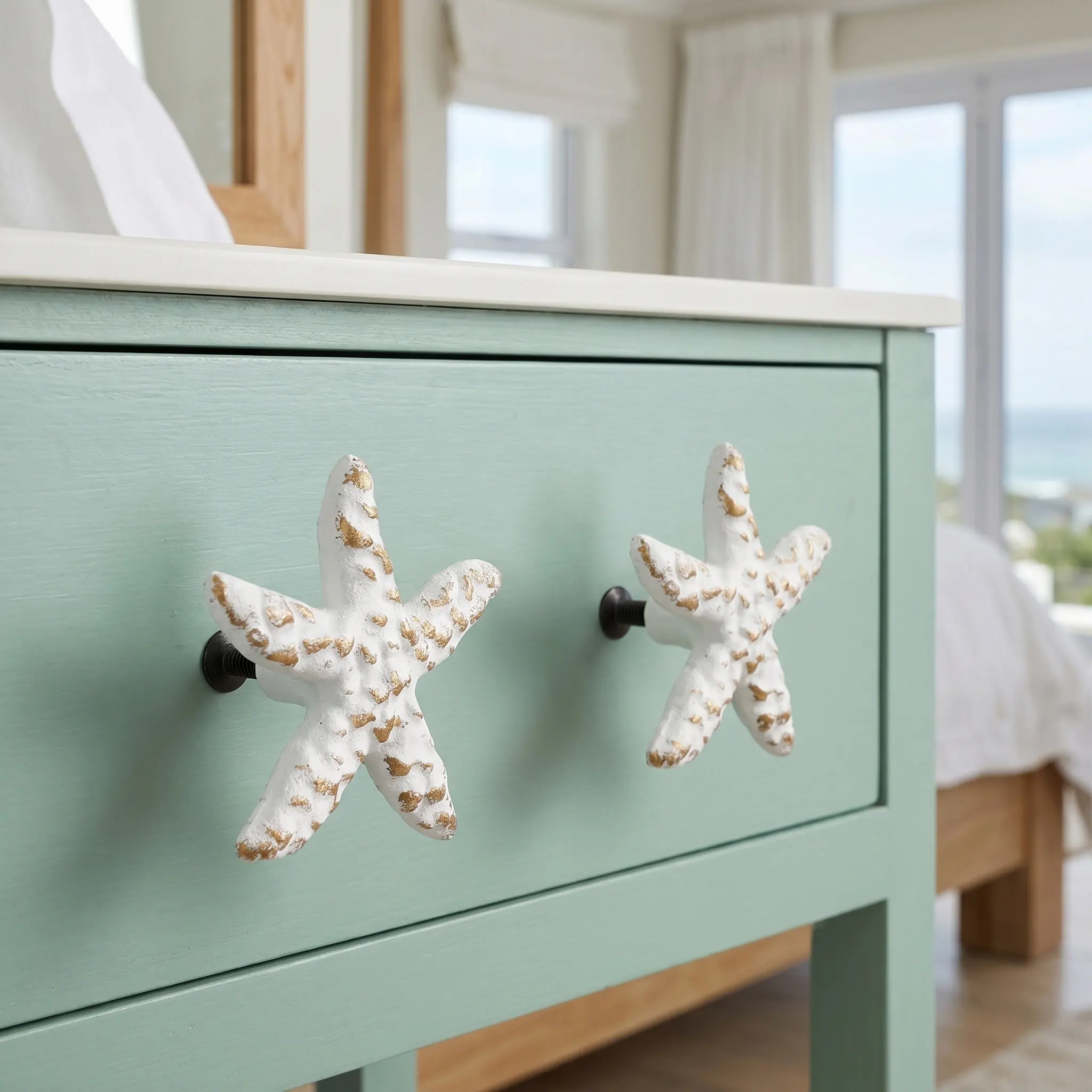 2Pcs Iron Sea Star Drawer Knobs Vintage Retro Cabinet Pulls Mediterranean Style Handles Ocean Theme Furniture Decoration