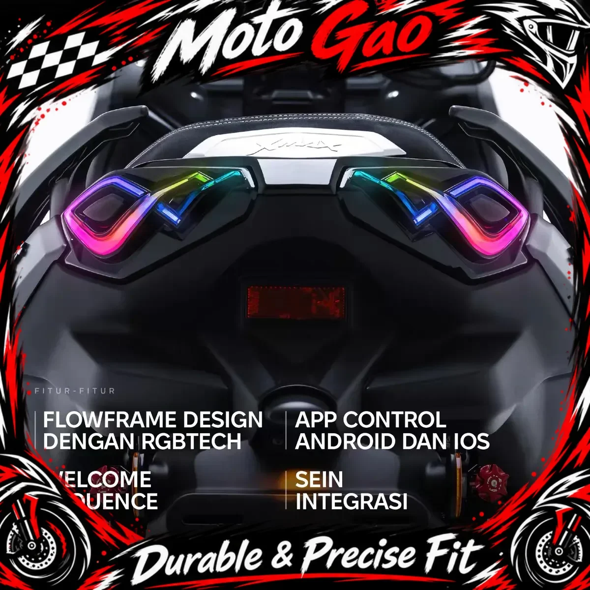 【Precise Fit】FOR YAMAHA XMAX Modified LED Taillights 2023-2026 Model Colorwith multiple adjustable beam modes via APP