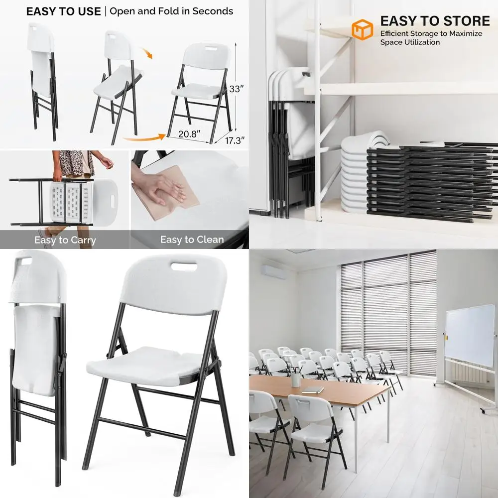 

Портативные прочные пластиковые складные стулья со стальным каркасом для использования в помещении и на улице, белые, 2 шт.