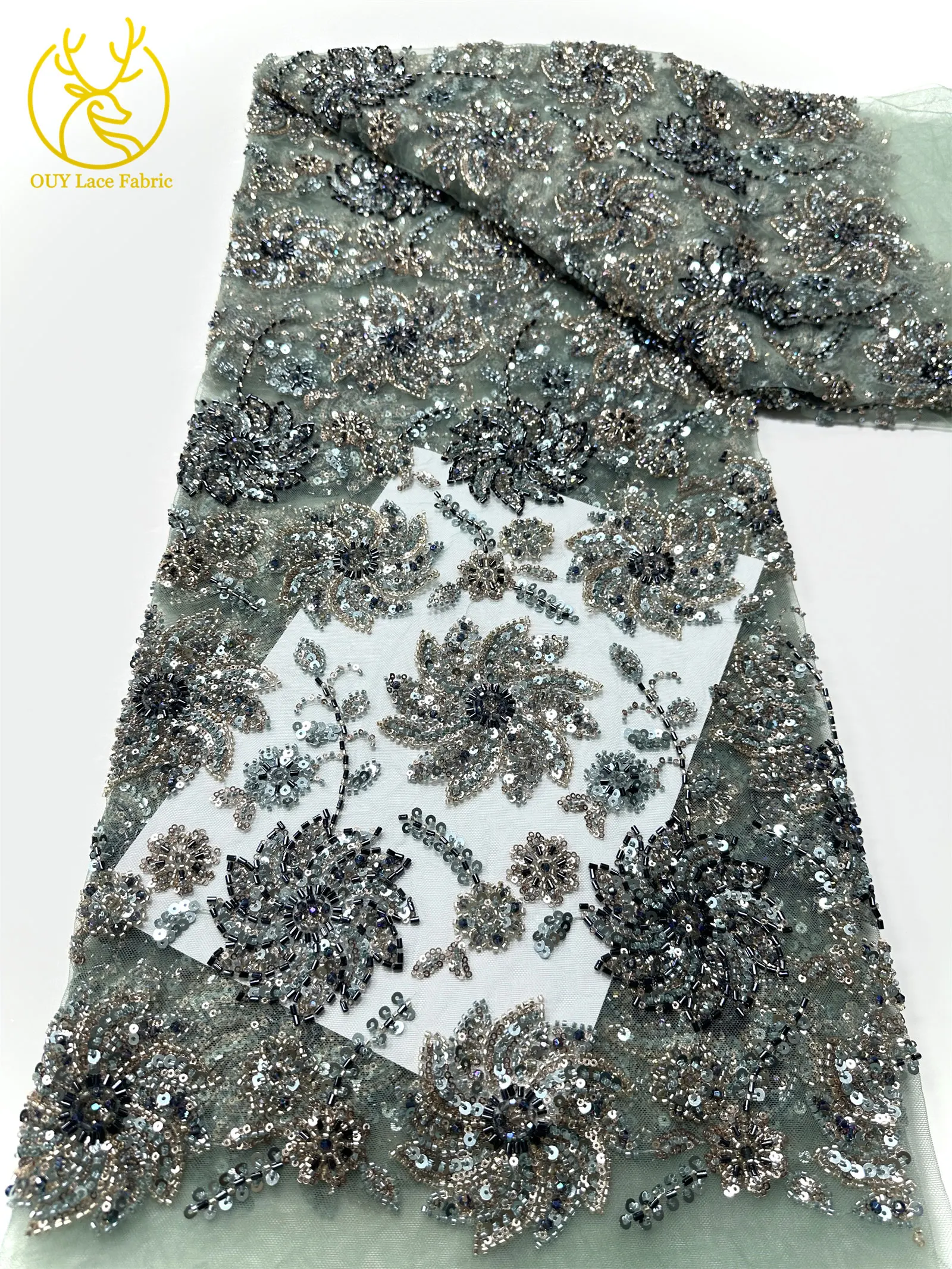 African Luxury Groom Beaded Lace Fabric 2026 High-Quality French Sequins Lace Fabric Suitable For Women's Party Evening Dresses