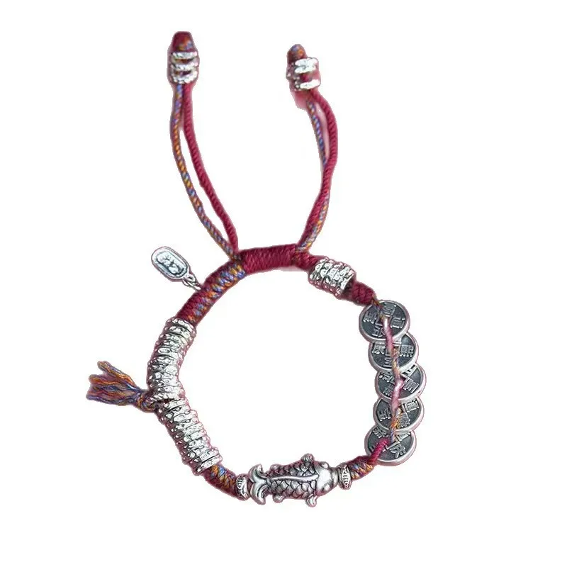 

Ancient Craft Silver PiXiu Five Emperors Coin Bracelet Couple Chinese Ethnic Wealth Luck Charm Adjustable Hypoallergenic Jewelry