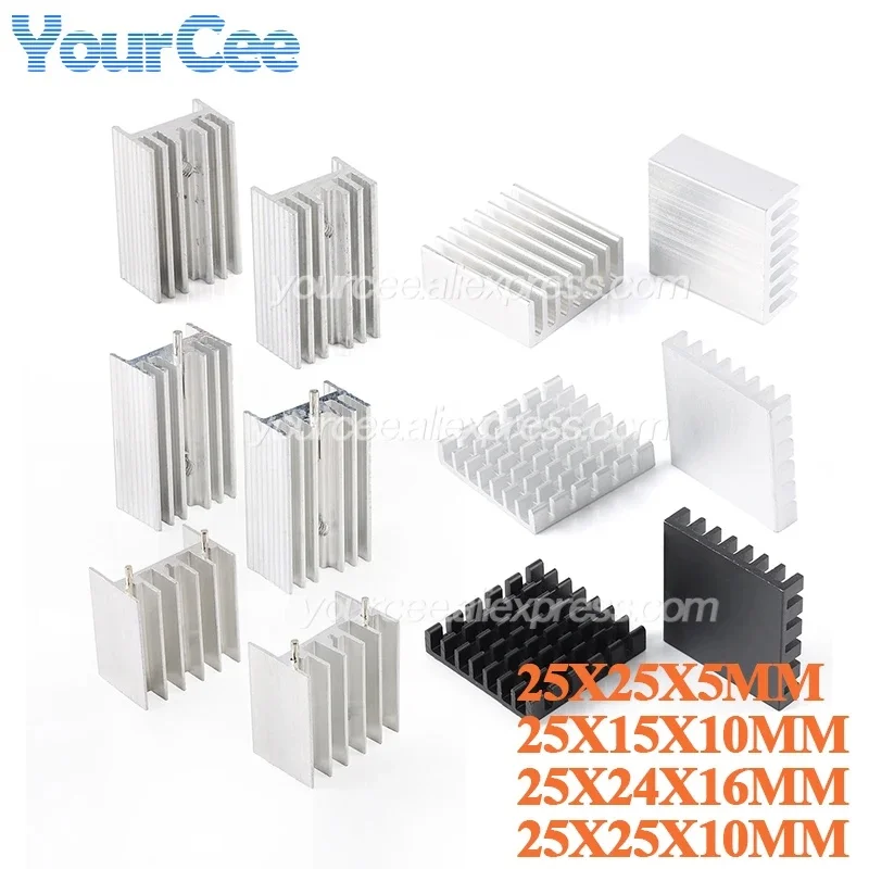 10pcs/1pc Heatsink Aluminum Radiator Cooling Fin Heat Sink 25X25X5mm 25X24X16 25X25X10 25X15X10 for IC Chip LED Black 25*25*5mm