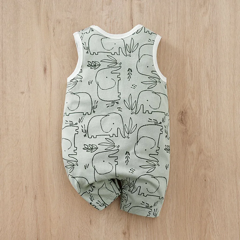 New Sleeveless Boys and Girls Baby Clothing Baby Clothing Pure Cotton Preschool Children\'s jumpsuit Clothing Summer Little Green