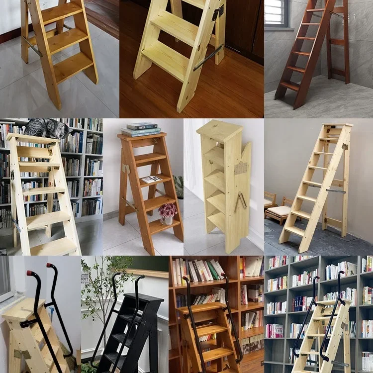 solid wood herringbone, folding ladder stool flower stand wooden  bookshelf wooden storage step ladder
