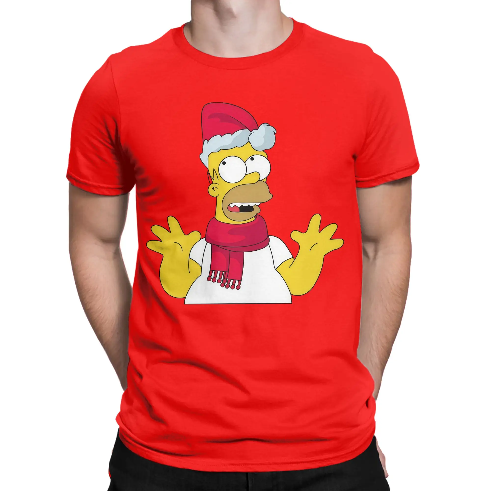 Men Cartoon S-Simpsons Christmas T Shirts  Cotton Clothes Vintage Short Sleeve Crewneck Tees Printed T-Shirt