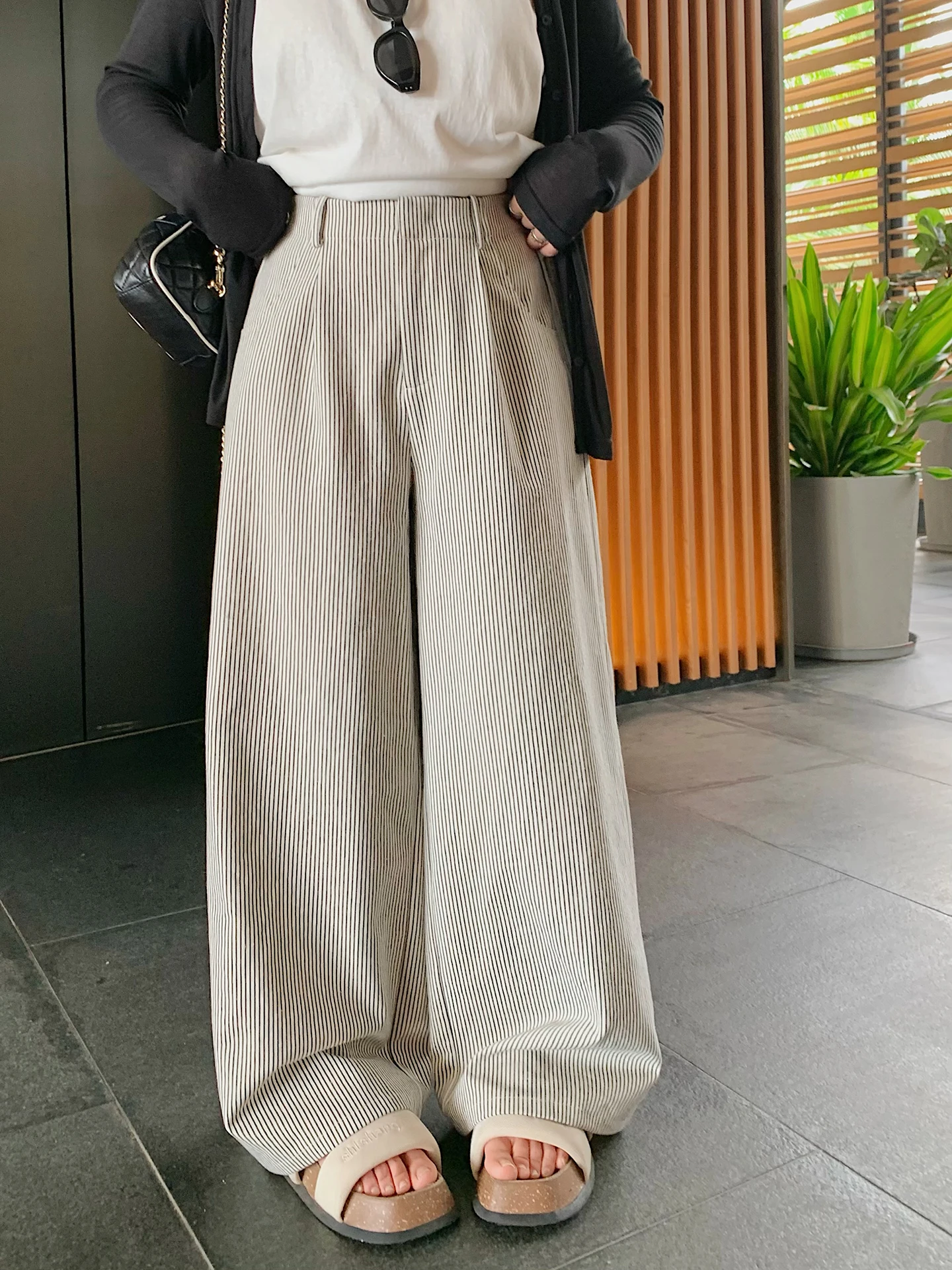 

Женские повседневные брюки Herwear с высокой талией, модные весенние полосатые струящиеся брюки с широкими штанинами, элегантные утягивающие длинные брюки