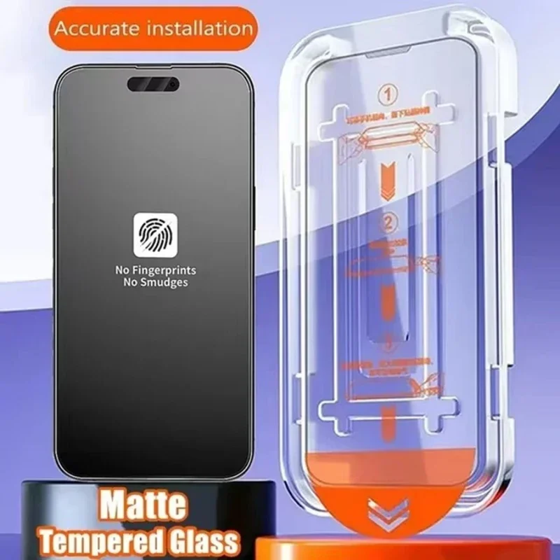 3 piezas de vidrio templado con capa oleofóbica, instalación sin polvo para iPhone 13 14 11 12 15 16 Pro Max 15 Plus XR 17, mate 2
