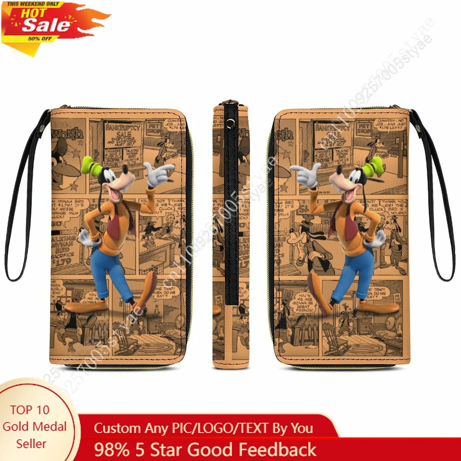 

Goofy Leather Wallet Disney Licensed Customizable Personalized Design Your Pattern Portable Design Double-sided Printing