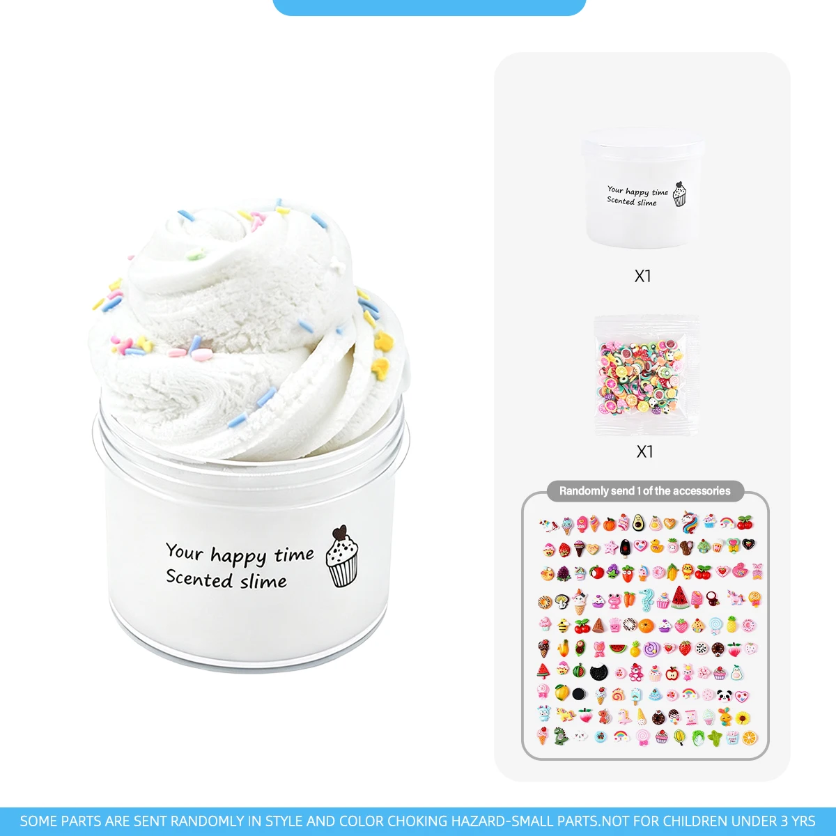 1PC White Scented Fluffy Cloud Slime With Color Sprinkles Random Mini Charms Kids DIY Stress Toy