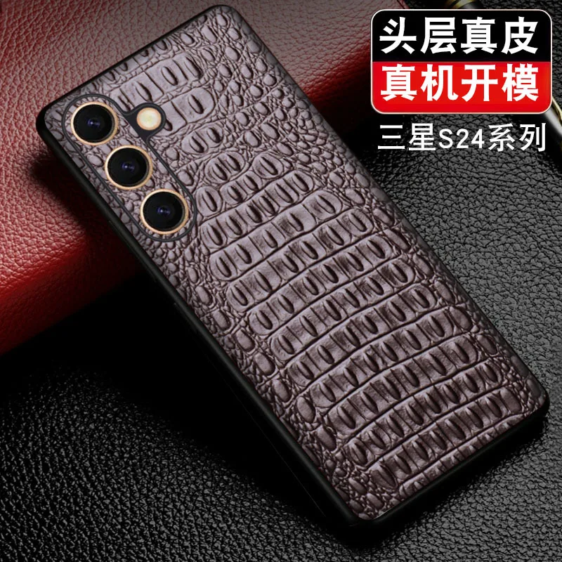 Luxury Genuine Cow Crocodil Leather Magnetic Cover Mobile Phone Book Case For Samsung Galaxy S24 Ultra Plus Phone Funda Cases