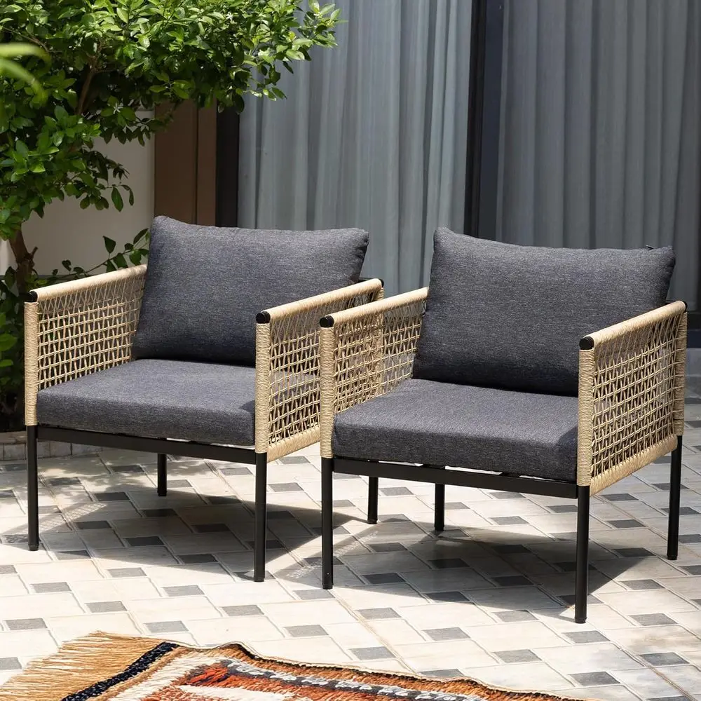 

Устойчивый к атмосферным воздействиям набор стульев для отдыха на открытом воздухе, металлический каркас, мягкие сиденья, идеально подходит для патио, балкона, у бассейна