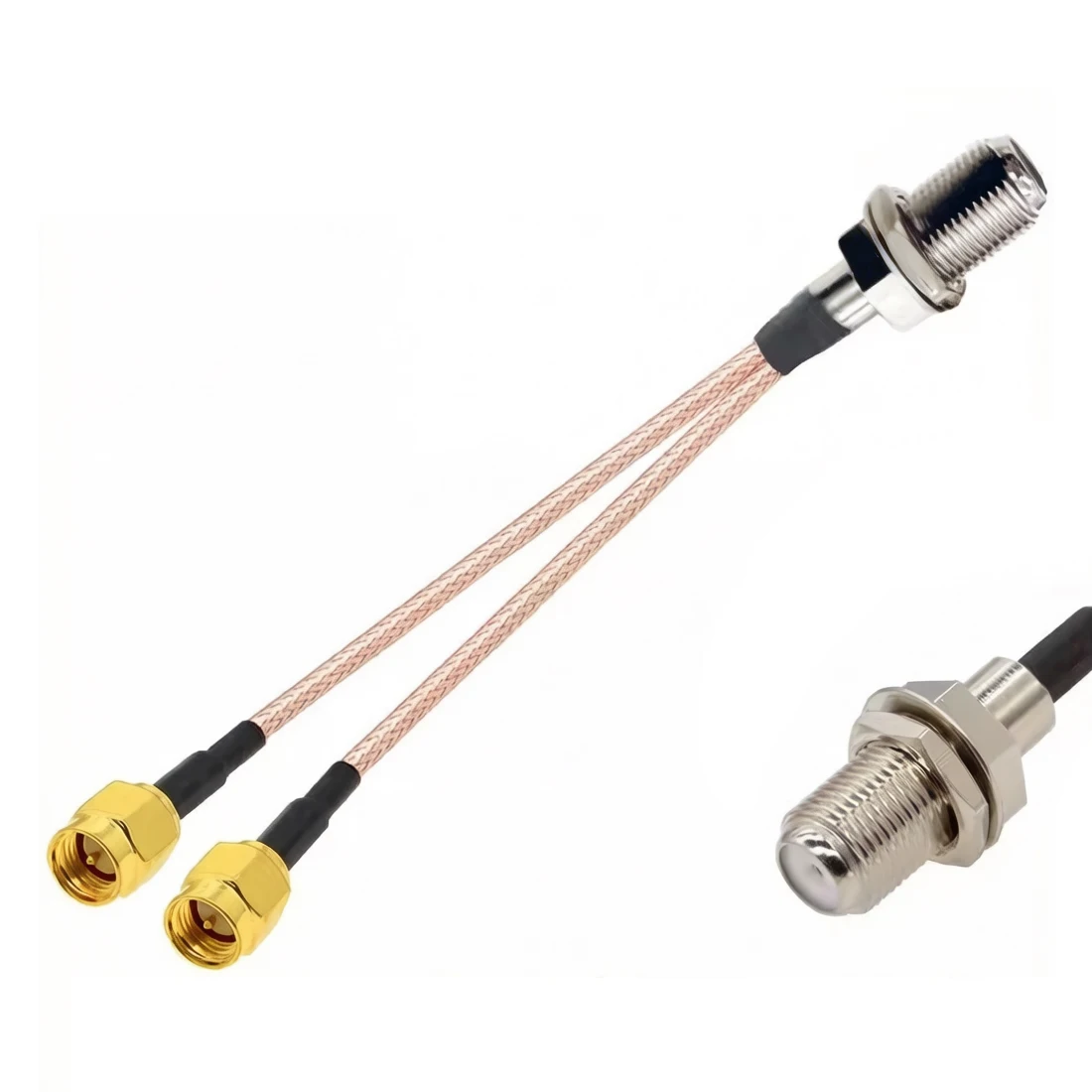 F Female Nut To 2X SMA Male Plug Y Type Splitter Combiner Pigtail Cable RG316 15CM 6