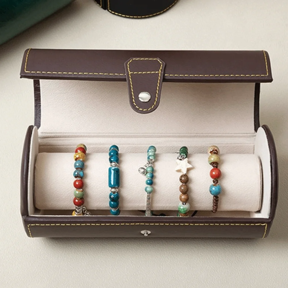 Portable Watch Roll Travel Case Vintage Cylindrical Watch Display Box Compact Thickened Bracelet Storage Rack Antique Collection