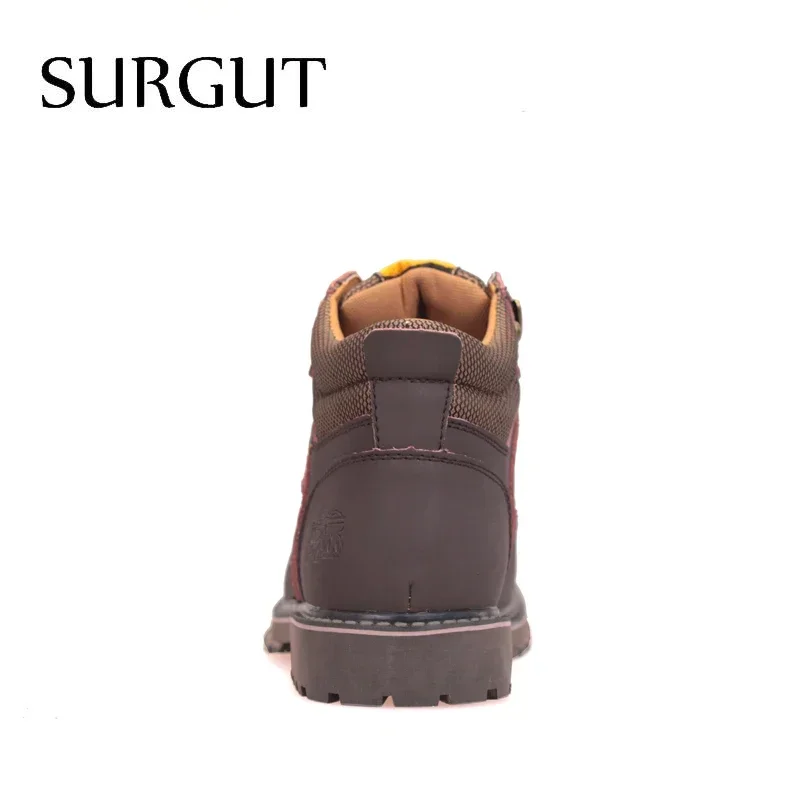 SURGUT Brand Super Warm Men\'s Winter Leather Men Waterproof Rubber Snow Boots Leisure Boots England Retro Shoes For Men Big Size