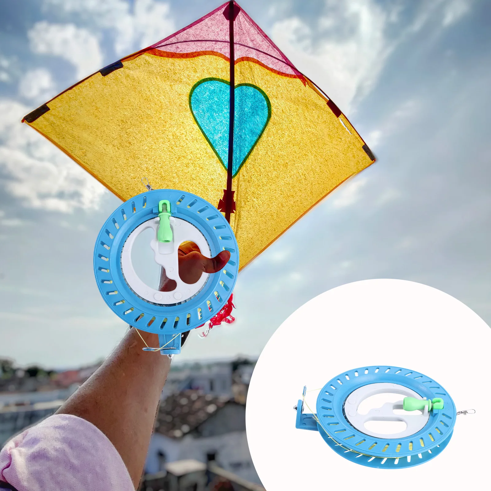 2 pezzi Kite Line ruota a mano in plastica ABS 15 cm bobina blu 150 m stringa con serratura strumento volante impugnatura ergonomica resistente ai graffi impatto