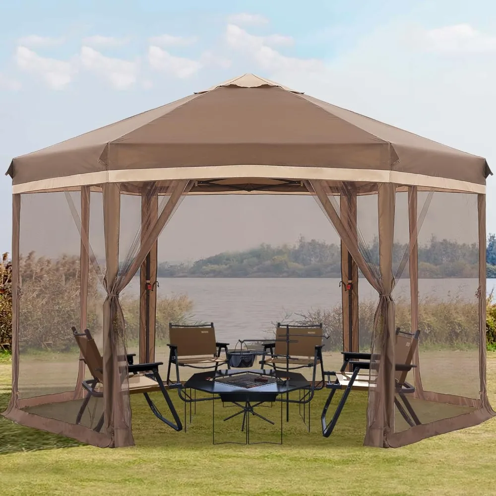 

Pop Up Canopy, 10x12 Pop Up Tent with Mesh Walls, 6 Sides Gazebo, Patented 1 Step Lock Tech, Screened House for Outdoor