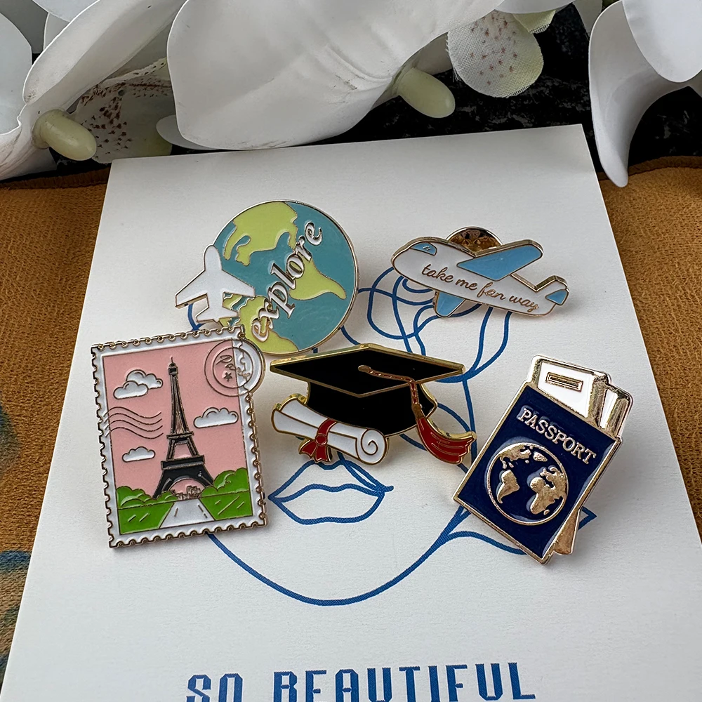 Passport Plane Earth Adventure Travel Life Enamel Pin Brooch Travel Pilot  Denim Jackets Lapel Backpack Badges Accessories