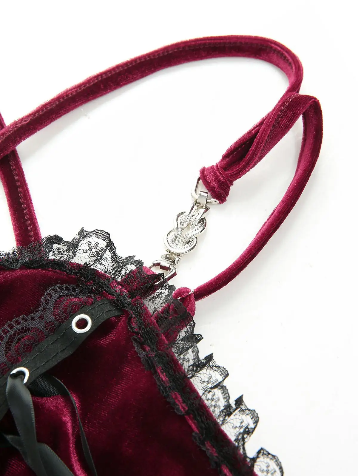 ROSEGAL New Gothic Flocking Lace Up Lace-trim Mini Dresses Women's Adjustable Strap Backless Layered Cami Dress Vestidos