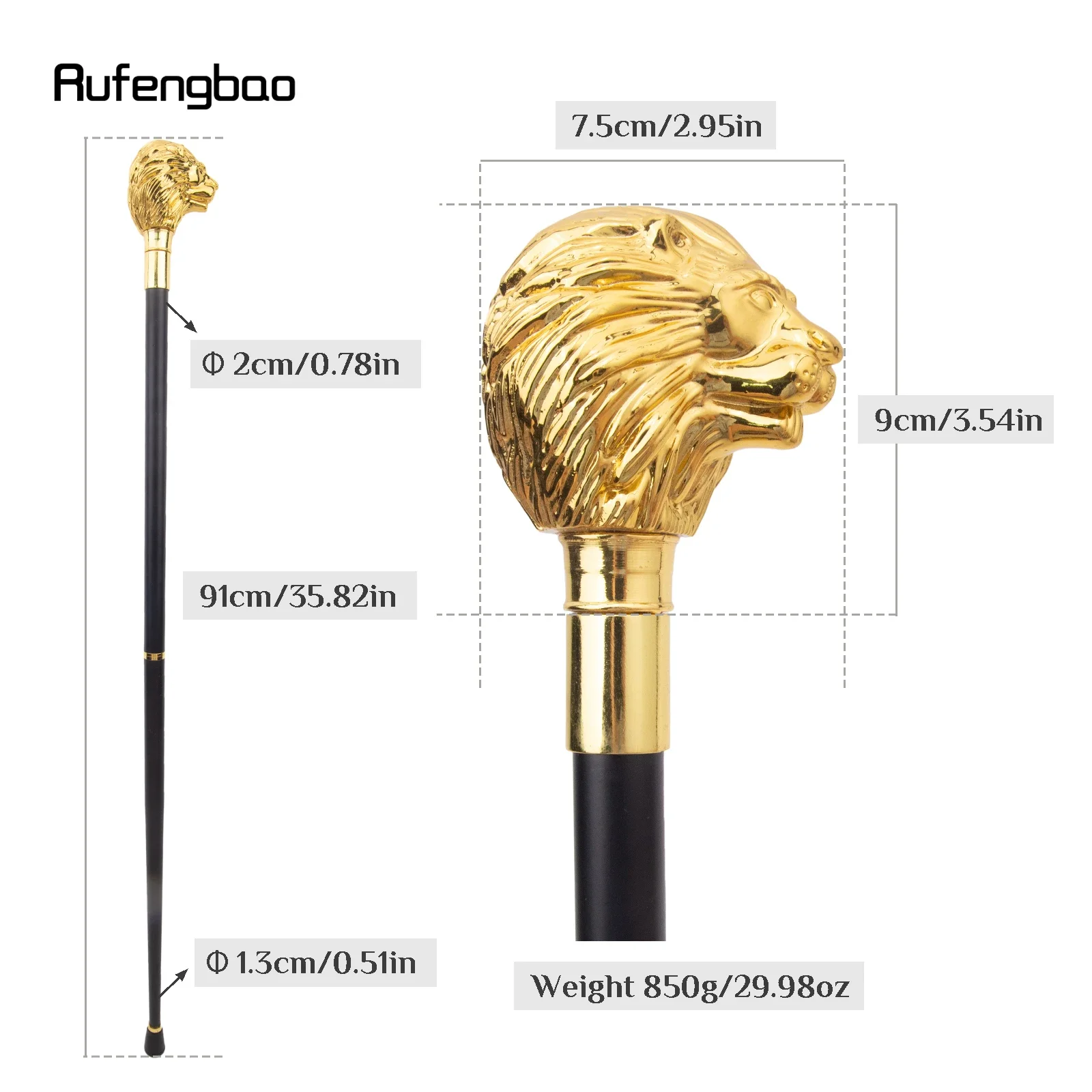 Golden Lion Head Handle Fashion Walking Stick for Party Decorative Walking Cane Elegant Crosier Knob Walking Stick 91cm