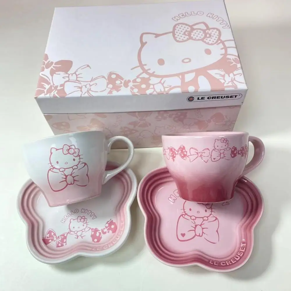 

Mug Kawaii Sanrio Hello Kitty Kt Anime Figure 250Ml Water Cup Coffee Set Ceramics Dessert Plate Afternoon Tea Saucers Plush Cute