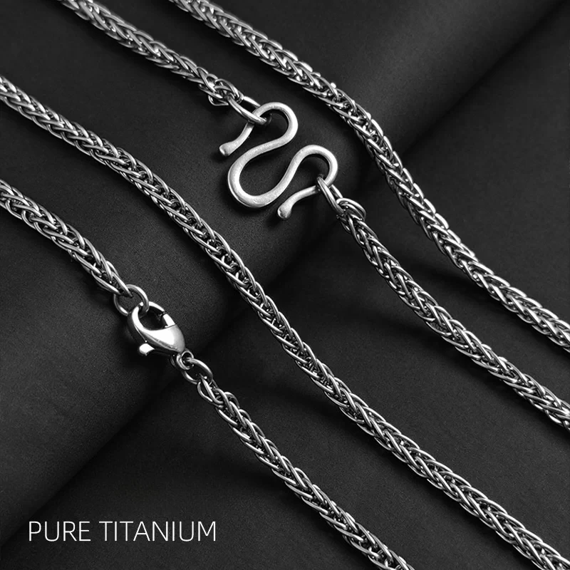 NEW 2.8mm Width Pure Titanium Twist Chain Necklace for Men Women Unique Braided Chains Hypoallergenic Titanium M-Shaped Clasp