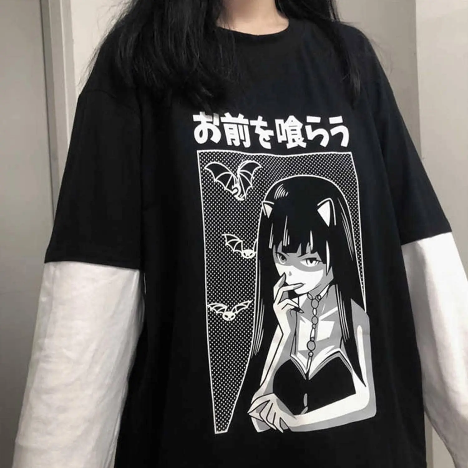 Oversized Short Sleeve Shirts for Women Japanese Y2K T-Shirt Anime Gothic Clothes Gift for Teen Girl