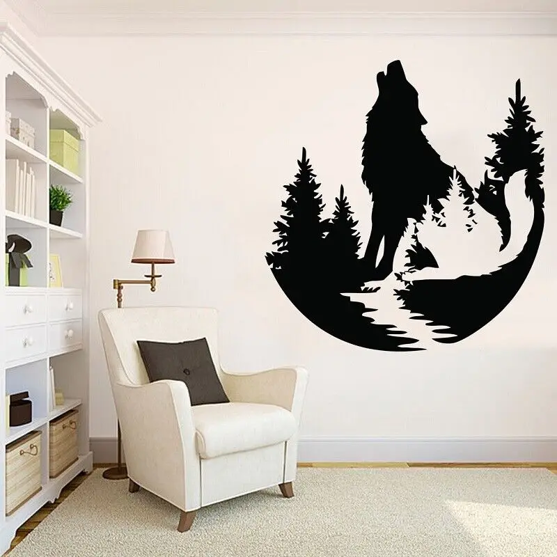 Nature Howl Wolf Wall Sticker Forest Wall Sticker Art Deco Sticker Animal Wall Sticker Vinyl Home Living Room Decoration DW12