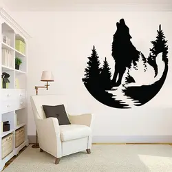 Nature Howl Wolf Wall Sticker Forest Wall Sticker Art Deco Sticker Animal Wall Sticker Vinyl Home Living Room Decoration DW12