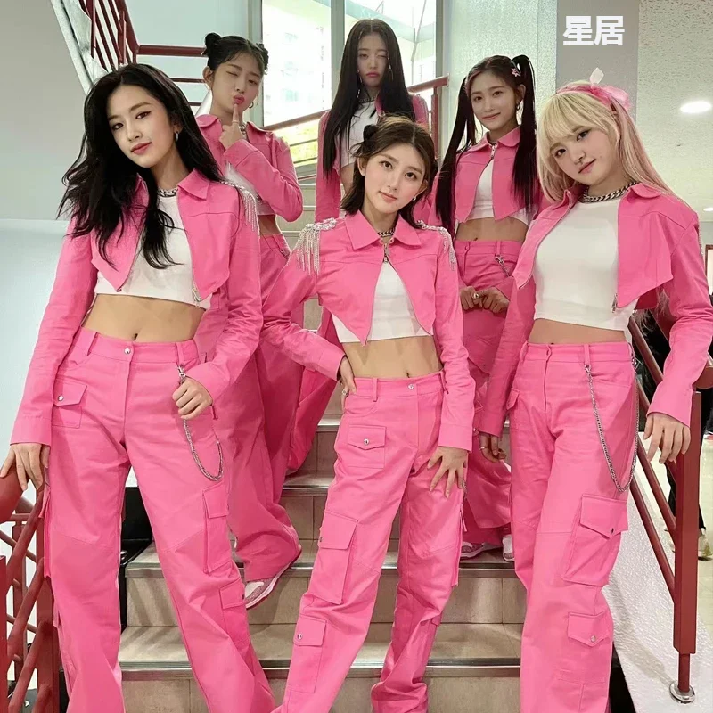 Kpop Women Group Slim Sexy Crop Tops Cargo Pants Performance Costume Concert Hip Hop Clothes Jazz Dance White Slim Vest Outfits