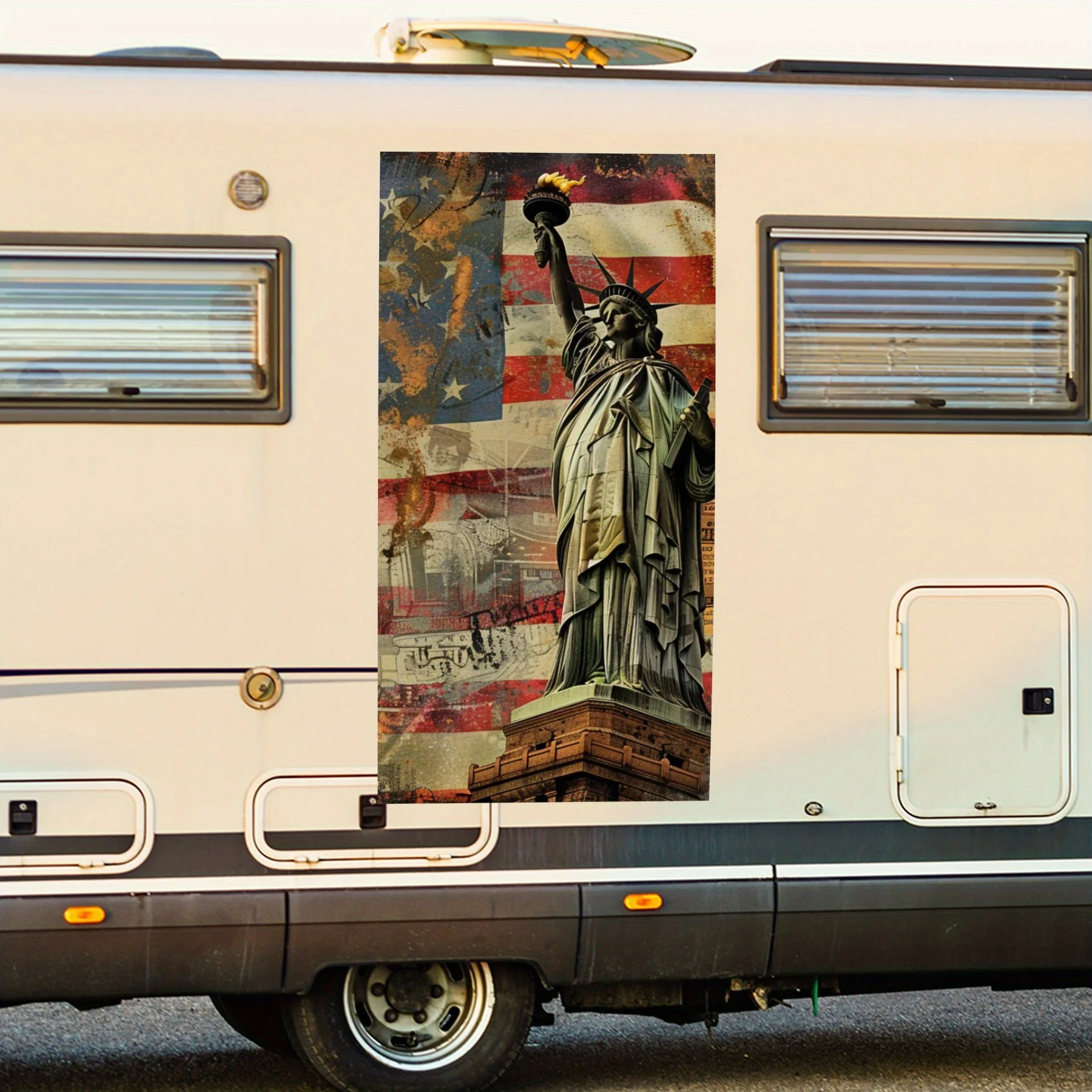 

Vintage Liberty and Flag Motorhome Car Door Sticker PVC Self Waterproof Stick, Striking Auto Exterior Accessories Decor Protect
