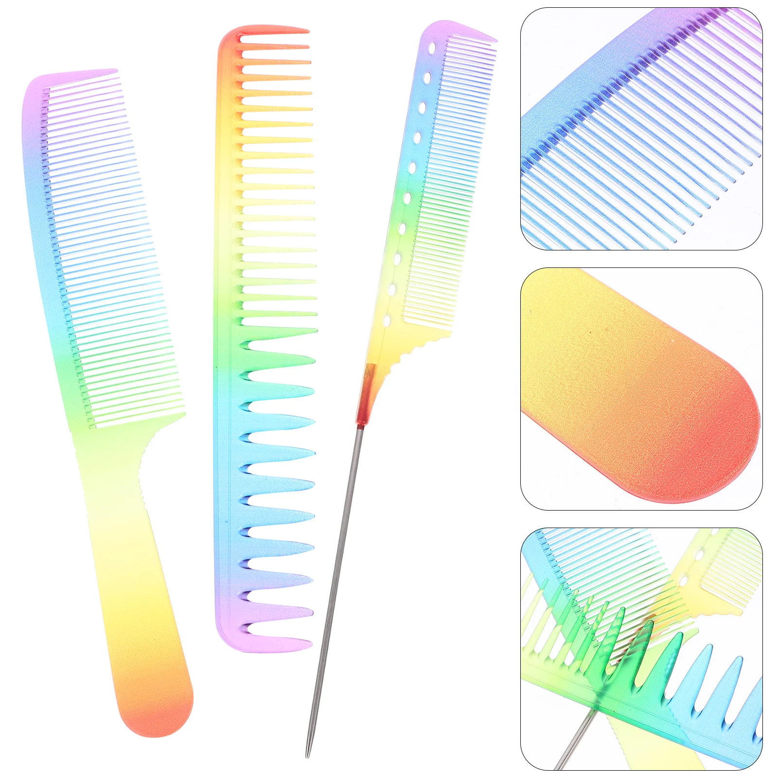 

3pcs Rainbow Hair Styling Comb Resin Fine Tooth Salon Hairdressing Comb For Smooth Neat Hairstyle Hair Care Tool