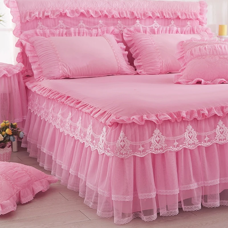 1 Piece Lace Bed Skirt +2pieces Pillowcases bedding set Princess Bedding Bedspreads sheet Bed For Girl bed Cover King/Queen size