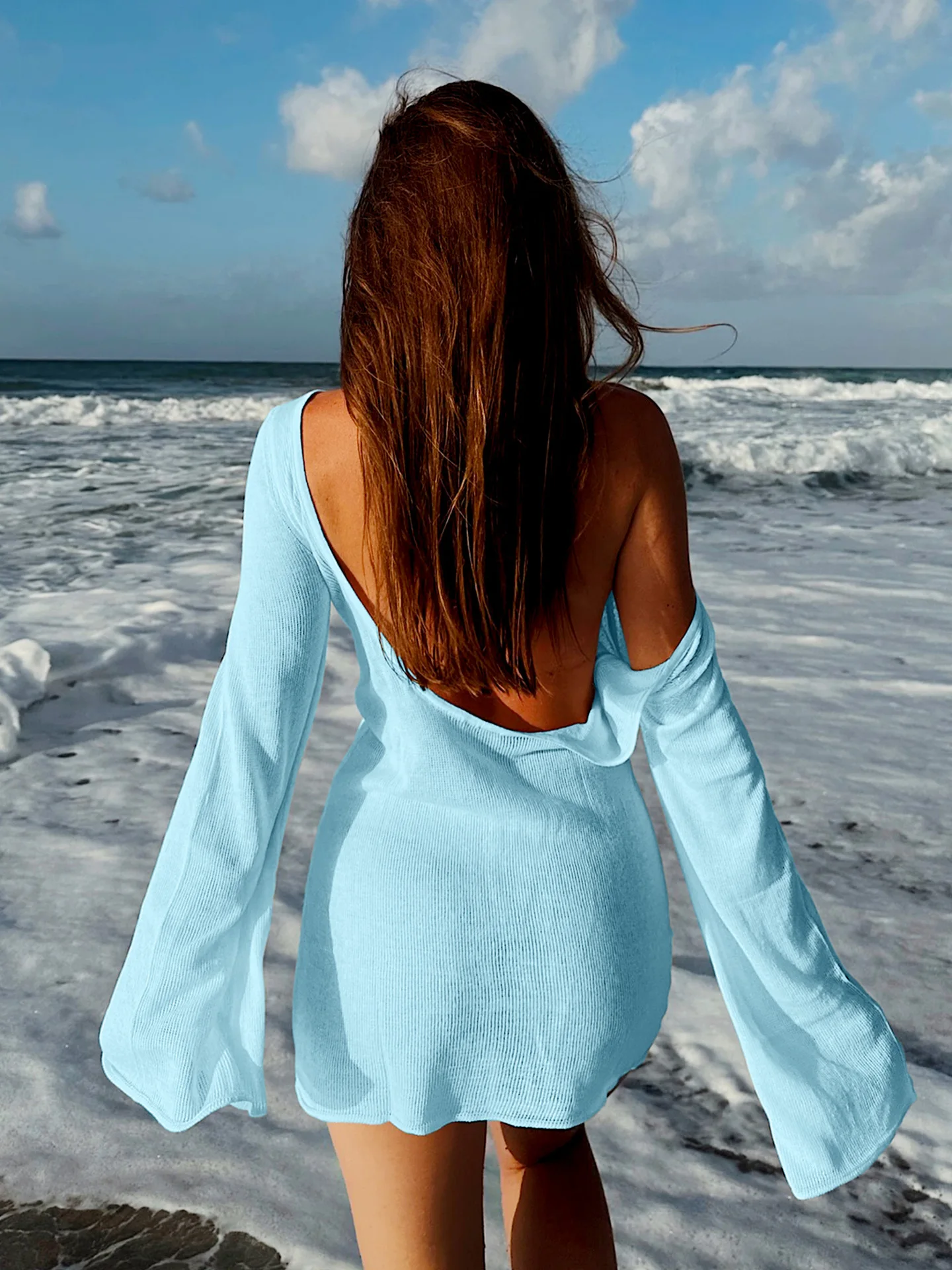 Summer Sunscreen Ice Silk Sexy Halter Beach Dress Vacation Party Fashion Swimwear Blouse Beach Cover Up Swimsuit Bikini Women