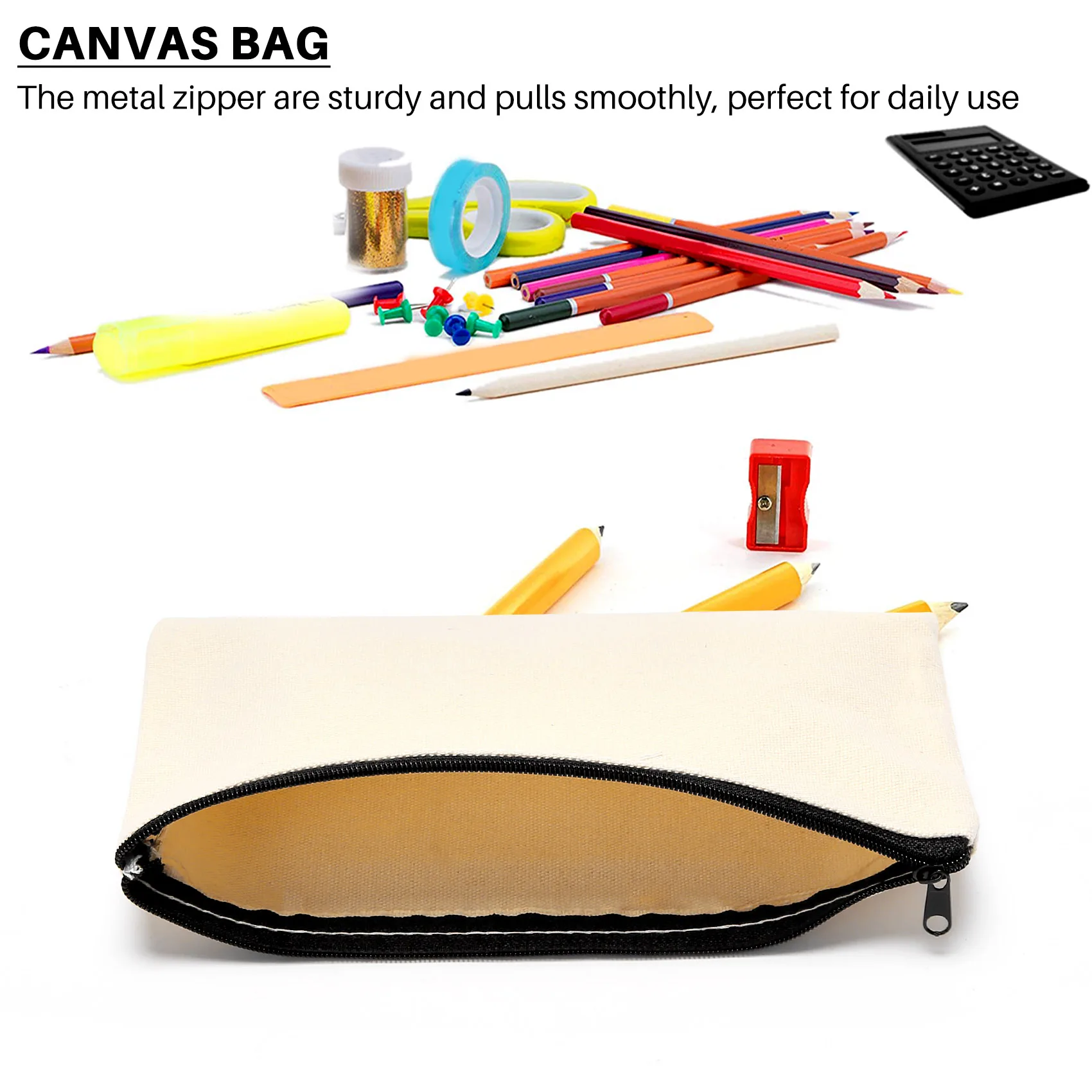 10Pcs Canvas Makeup Bags Canvas Zipper Pouch Bags Pencil Case Blank DIY Craft Bags Cosmetic Pouch for Travel DIY Craft School