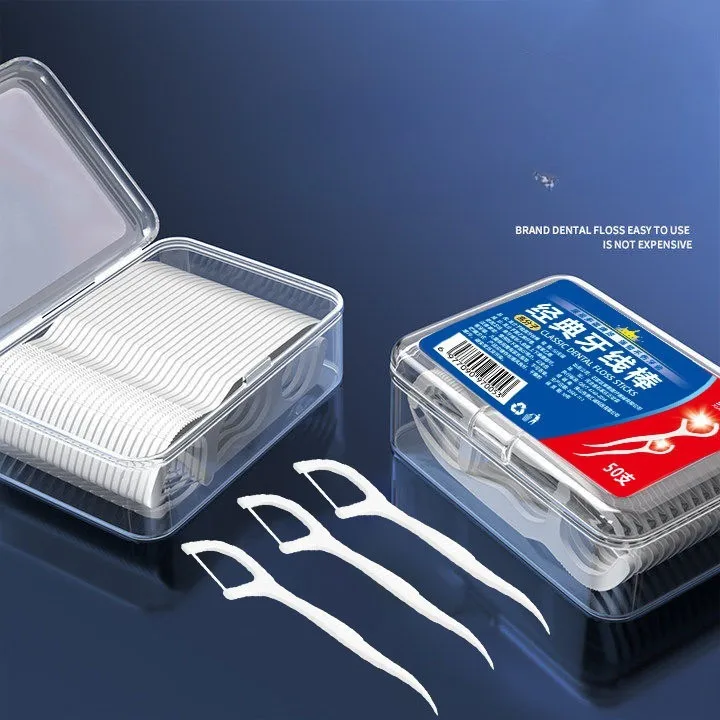 50pcs/box Adult Dental Floss Picks Ultra-Fine Flossing Sticks Portable Toothpick Thread for Home And Travel Dental Cleaning Tool