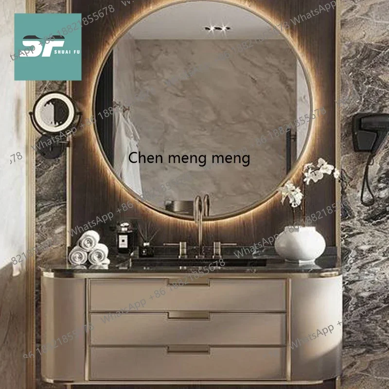 YL Luxury stone countertop bathroom cabinet combination bathroom washing hand basin solid wood baking paint customization