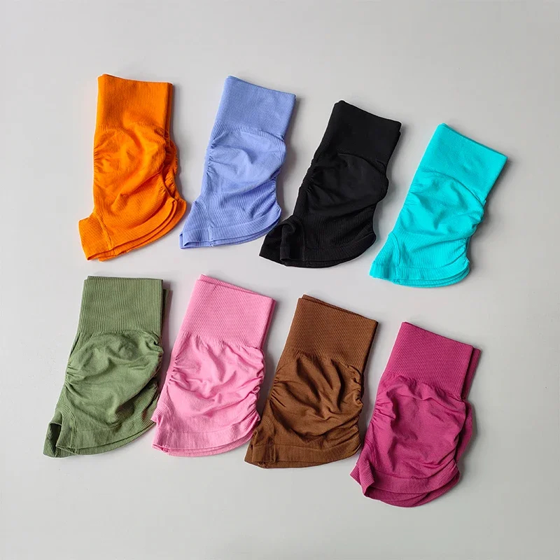Sexy Plissierte Shorts mit Kordelzug für Damen, Enganliegende Hochgeschnittene Hüftformende Hosen, Atmungsaktive Yoga-Fitness-Dreiviertelhosen – Detail 18