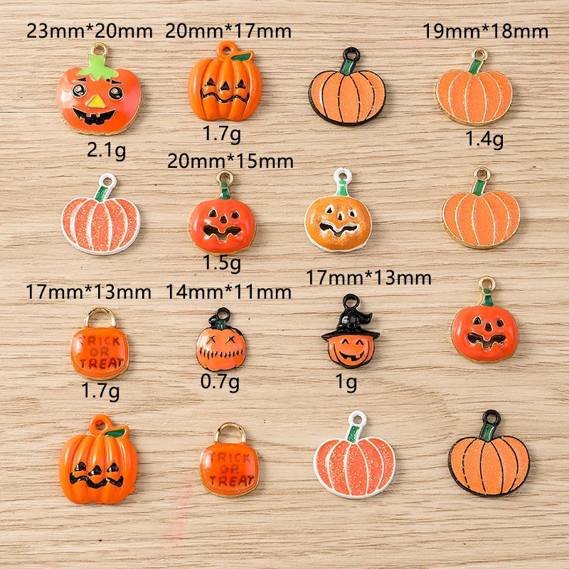 Tusember 10 Teile/los Emaille Nette Halloween Kürbis Charms Anhänger für Ohrring Armband Handgemachte Halskette Halloween Schmuck DIY – Detail 11