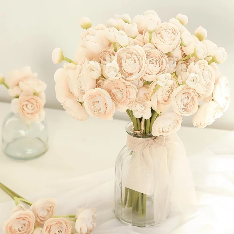 Ranunculus زهرة اصطناعية فو الحرير صغيرة Ranunculus الزهور DIY بها بنفسك باقة السائبة وهمية الزفاف حشو الزهور 18 قطعة