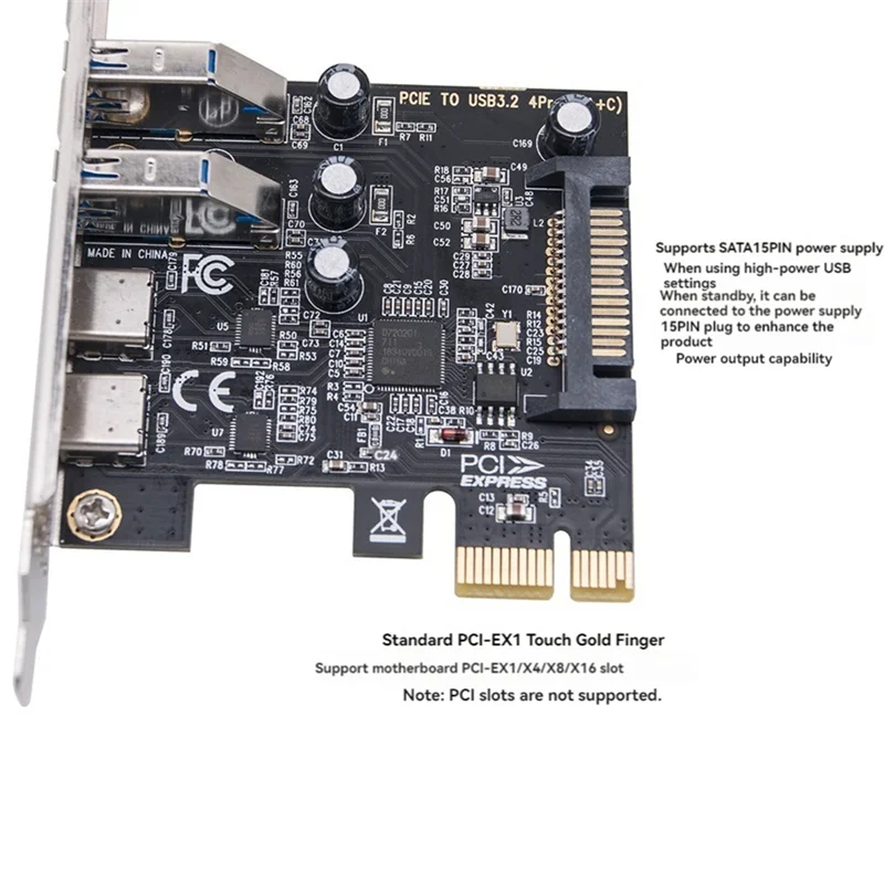 -A14E Type C USB 3.2 Gen1 5Gbps PCIE Card Adapter PCI Express Board 2Xusb A Port+2Xtype-C Port/USB3.2 PCI-E Expansion Card